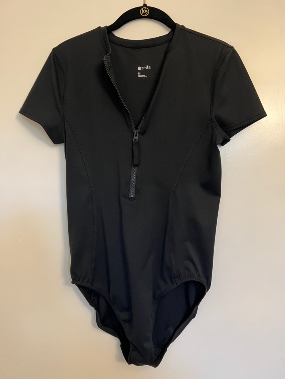 Zella Black Short-Sleeve Kids One-Piece with Front Zip